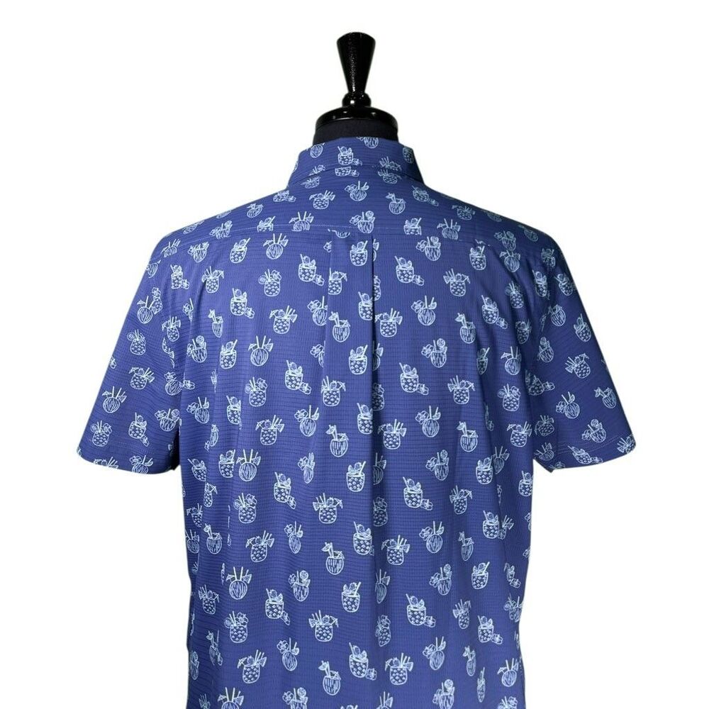 Chubbies Mens Blue Stretch Button Up Shirt Medium Short Sleeve Tropical Cocktail - Picture 7 of 9